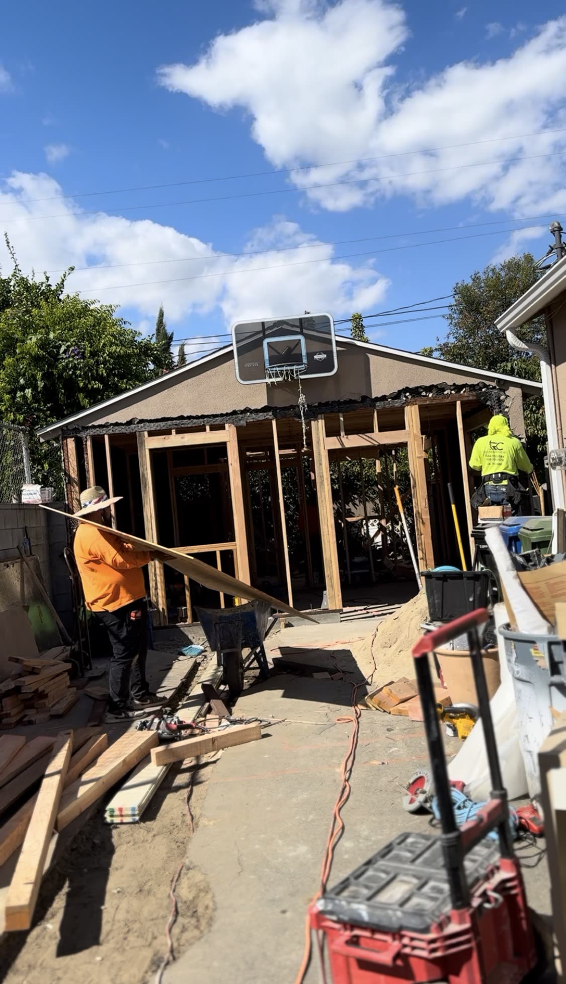 Wood framing going up on a new detached ADU